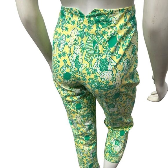 Vintage Lilly Pulitzer 🐸 Frog Print Green Yellow Ankle Pants High Rise Cropped - Picture 6 of 16